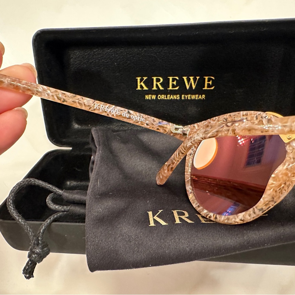 KREWE St. Louis Mirrored Sunglasses with Gold Bridge and Rose Lenses - Picture 10 of 10